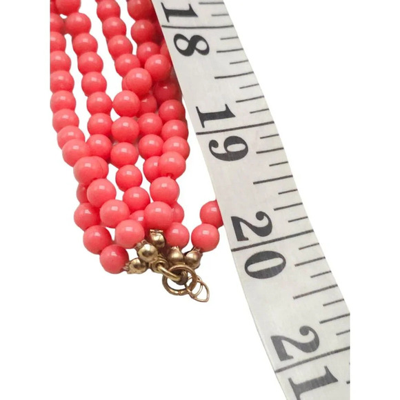 Multi Strand Pink Acr Beaded Statement Necklace Lobster Closure Gold Tone Vintag - Picture 5 of 5